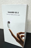 Insta360 GO 2 small action camera box, with front camera lens and product text