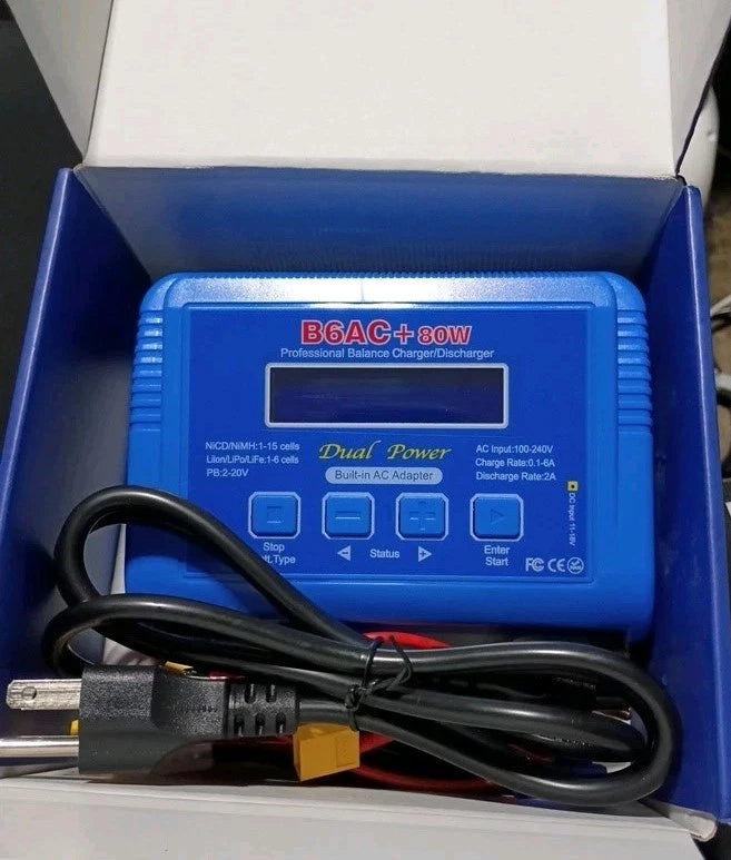 80W B6AC Balance Charger 6A Lipo Battery Charger Discharger w/ XT60 Cables Battery