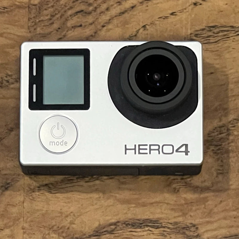 GoPro HERO4 silver action camera with LCD screen and wide-angle lens