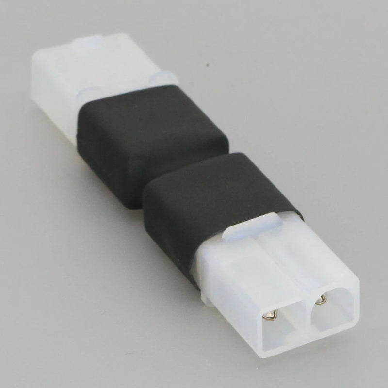 Tamiya male-to-male LiPo adapter with black cableless connectors, white plug ends
