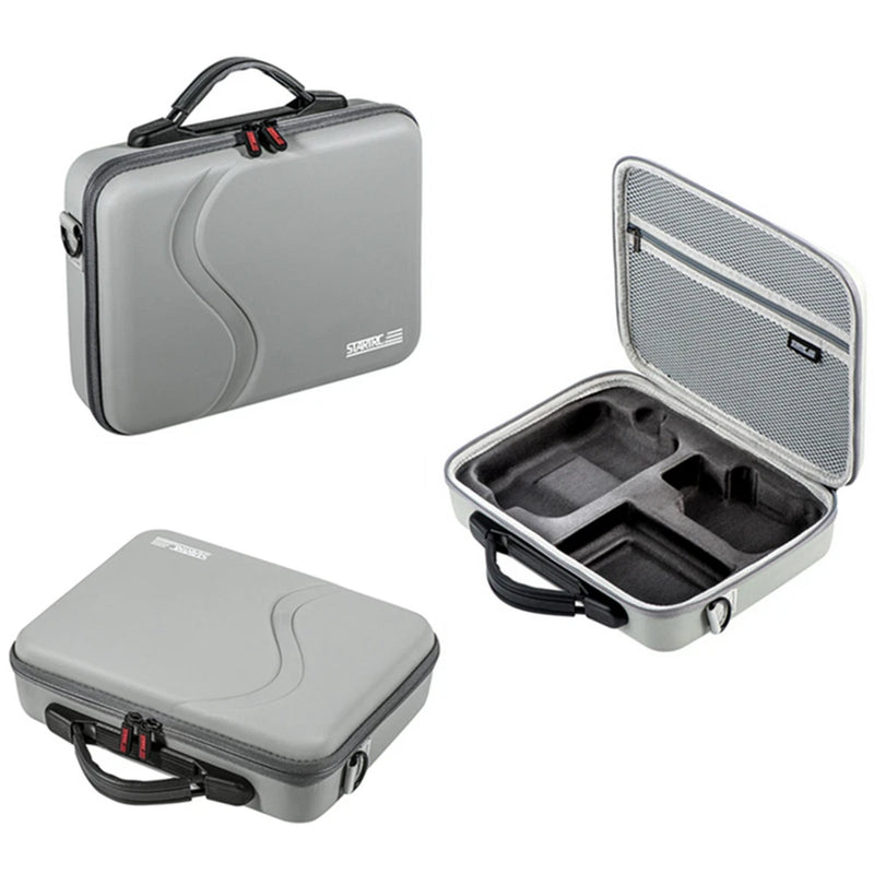 Grey drone accessory carrying case with padded shell and open interior organizer