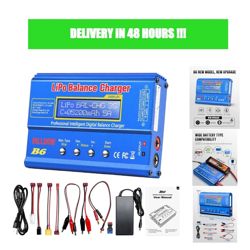 Hilldow B6 LiPo Battery Charger 80W Balance Charger/Discharger for LiPo Li-ion Battery