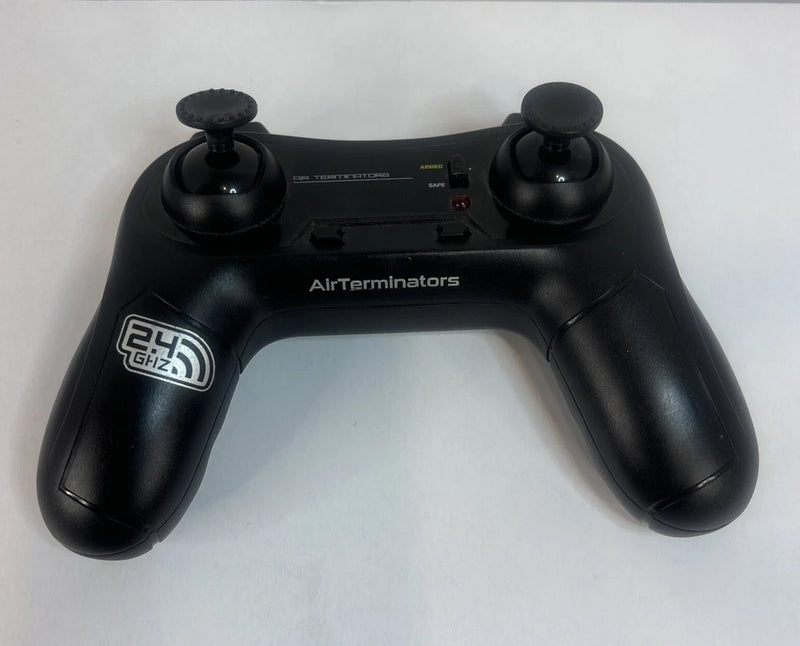 Black RC remote controller with dual thumbsticks and AirTerminators logo