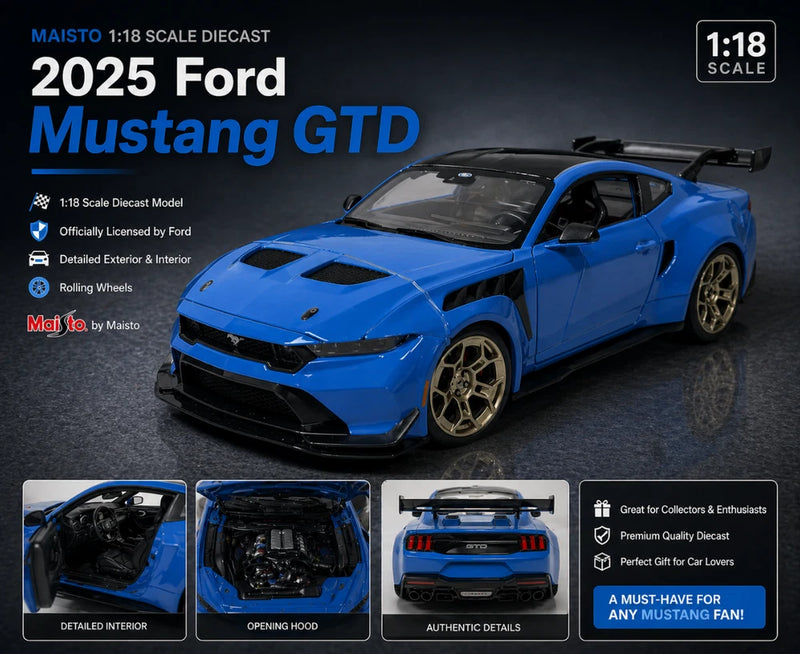 Maisto Diecast Model 1:18 scale - 2025 Ford Mustang GTD Blue Coupe