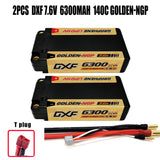 2x DXF 6300mAh 2S 7.6V 130C HardCase HV Shorty 1/8 Buggy GOLD NGP Lipo Battery
