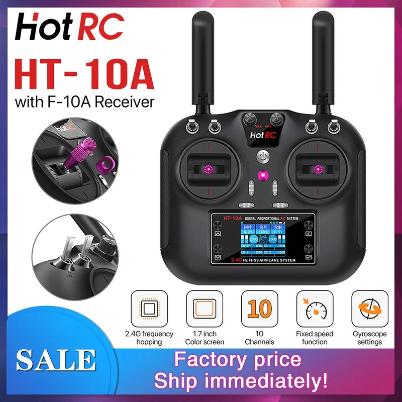 HOTRC HT-10A RC Transmitter & Receiver 10CH 2.4G For Airplanes Boats Car Drones
