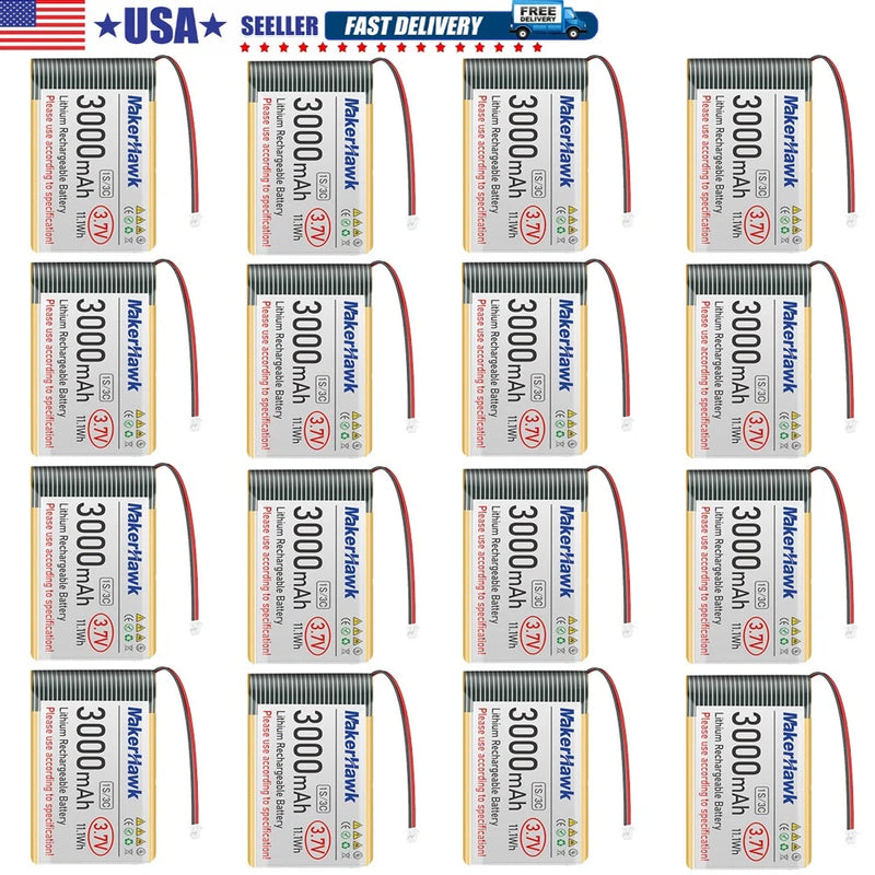 3000mAh 3.7V Lipo Battery 3C w/JST 1.25 Plug for Arduino ESP32 Development Board