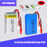 1Pcs 7.4V 700mAh 25C Li-po Battery 653048 for RC Aircraft X600 X601H ship FT007