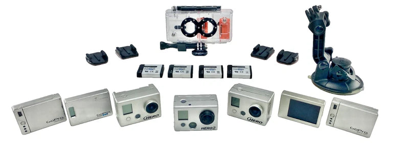 Vintage (2) GoPro HERO+ (1) HERO2 Bundle Tested w/ Rare 3D Housing + Accessories