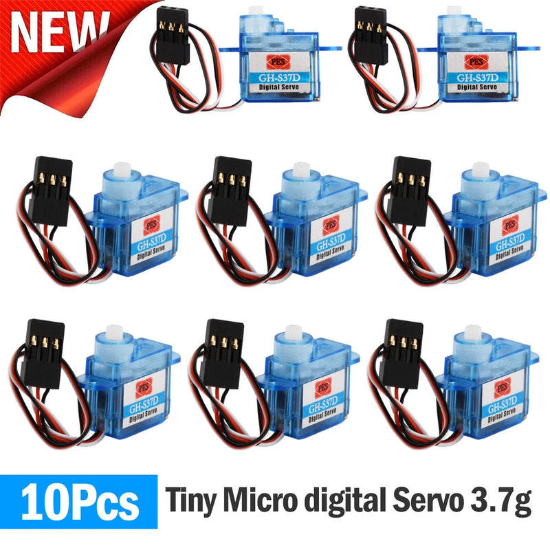 Set of 10 micro digital RC servos, blue translucent body with black signal connector