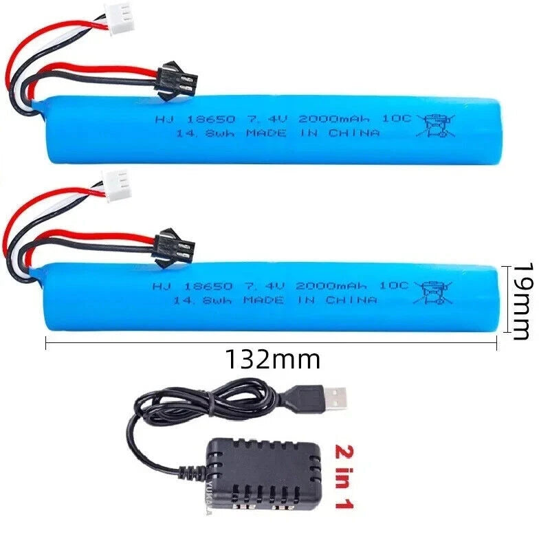 7.4V 2000mAh 10C Li-ion battery SM plug with charger for Splatter water Ball Gun