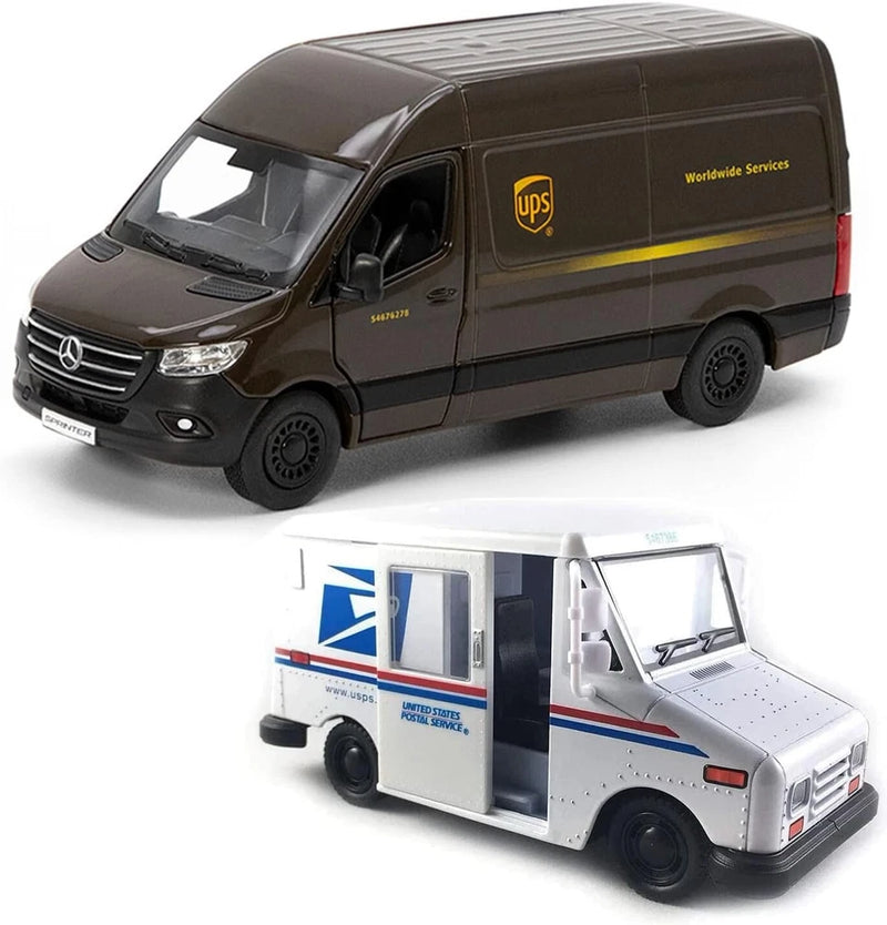 KiNSMART UPS Mercedes-Benz Sprinter & USPS Set 5 Inch Die Cast Metal Model Toys