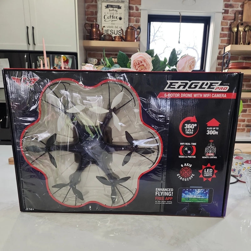 EAGLE PRO 6-rotor drone with WiFi camera retail box, 360° flips and remote control