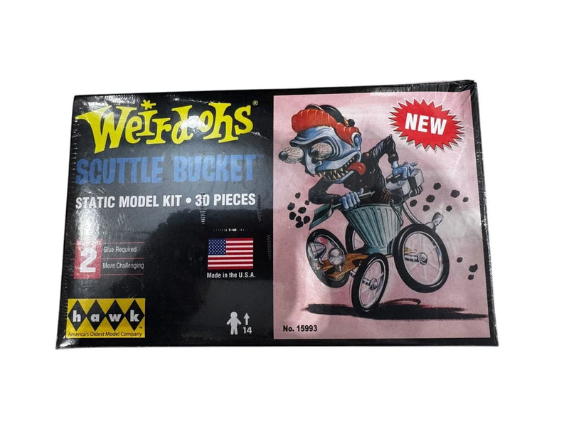 HAWK Weirdohs Scuttle Bucket static model kit box, 30 pieces, illustrated character on bicycle
