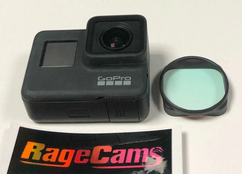 GoPro HERO5 Black action camera with display and attached lens filter accessory