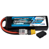 RC LiPo battery pack with XT60 connector and Traxxas-style adapter, black and blue