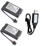 2PCS 7.4V 1500mAh SM-3P Plug Li-po Battery with USB Charging Cable for DE43 DE60