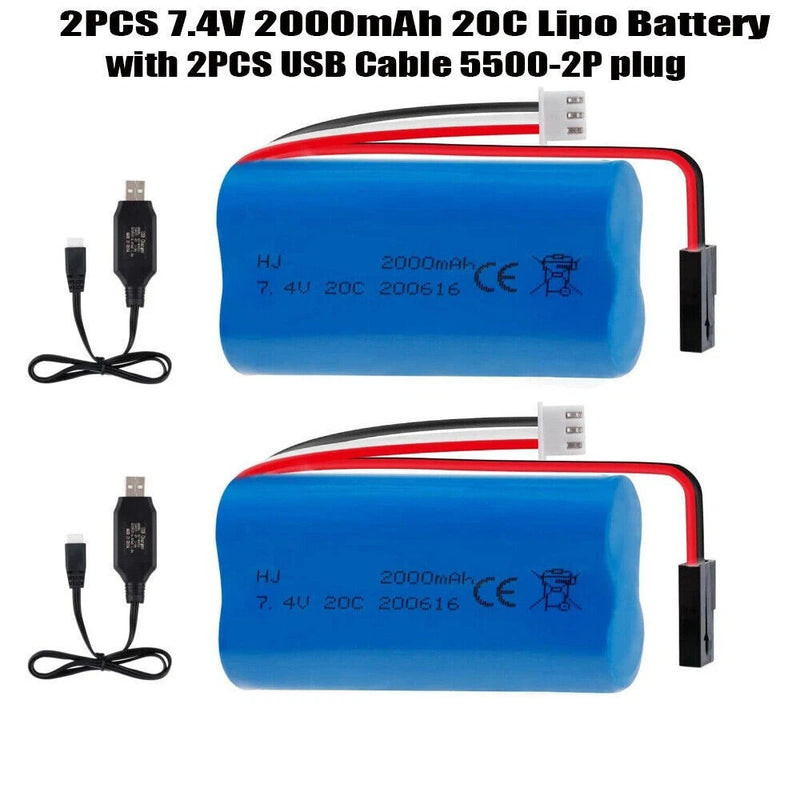 2pcs 7.4V 2000mAh RC Lipo Battery Pack 20C for Aircraft Syma 822 CarMJX T640 F39 Battery