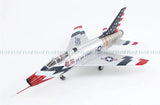 Pre-built 1:72 USAF jet model with red nose, star-spangled tail, and gray wings