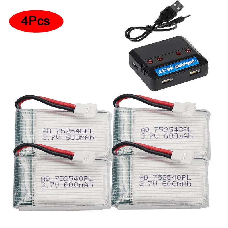 3.7V 600mAh 25C Li Polymer Li-ion Battery For Syma X5C Quadrocopter Drone 752540