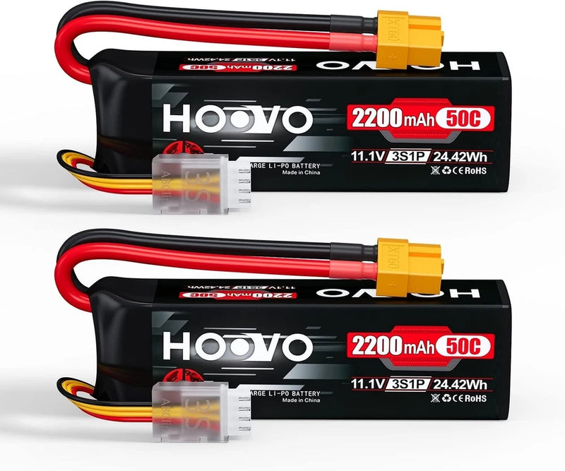 3S 11.1V 2200mAh 50C Lipo Battery with XT60 Connector 2 Pack for RC Helicopter Battery