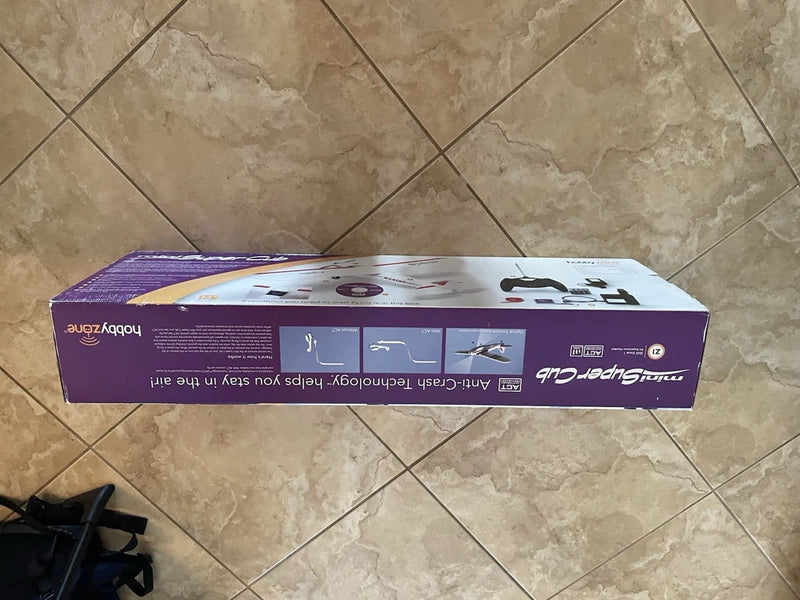 Purple RTF mini Super Cub RC plane box with printed graphics and branding