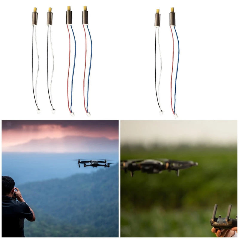 Drone motor set with four wired motors and exposed shafts