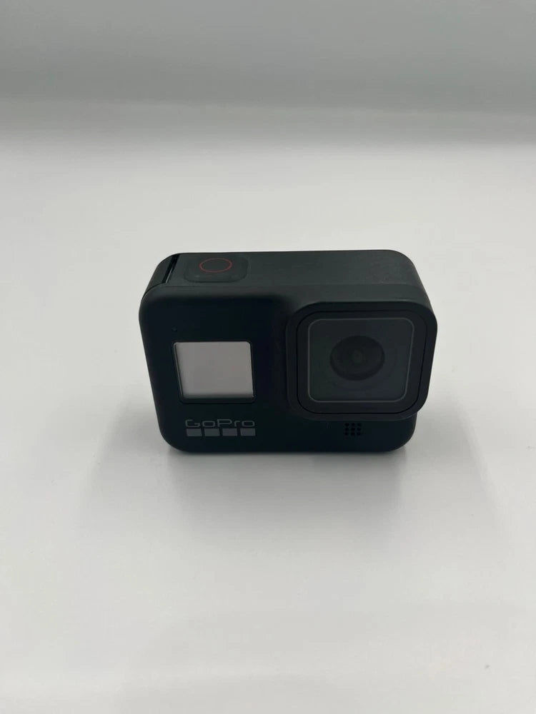 GoPro HERO8 digital action camera, black, front view with lens and small screen