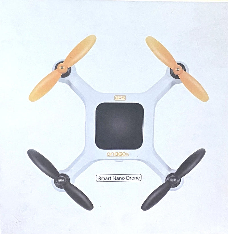 ONAGOFLY 1 Plus drone quadcopter with white body and four propellers, includes screen