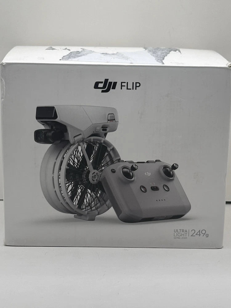 DJI Flip drone box with foldable drone and handheld remote controller