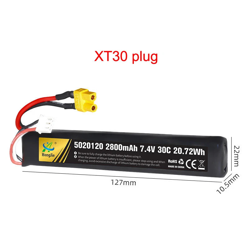 7.4v 2800mAh Lipo Battery XT30 plug for RC Electric Water Gun Mini BB Air Pistol