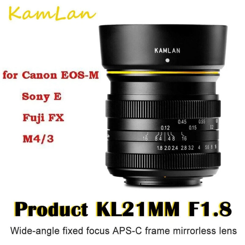 Kamlan 21mm F1.8 Manual Focus Lens For Fuji XF Canon EOS-M Sony E M4/3 Mount New