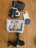 GoPro HERO3 action camera in clear waterproof case with mount, strap, lens cover