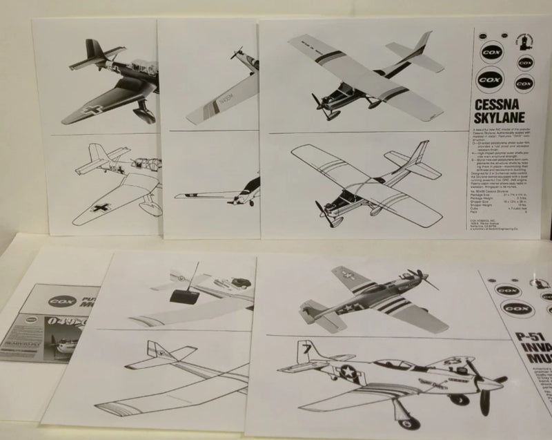 Lot of 6 Cox Hobbies Black & White RC Airplanes Photographs - Set A