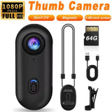 Black action camera with lanyard, microSD card, and USB cable