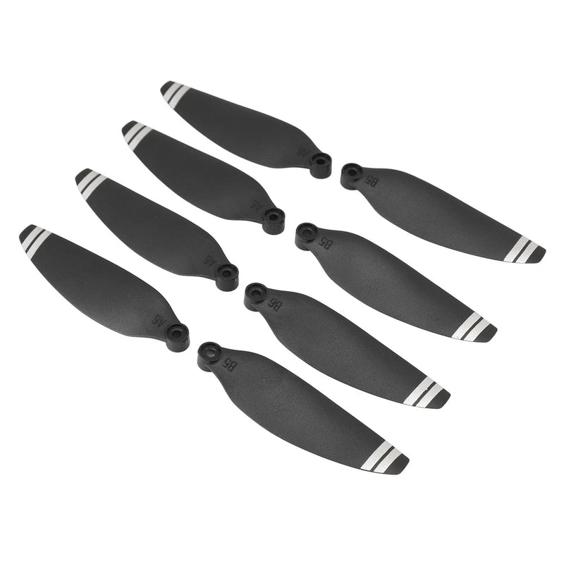 Set of 6 black drone propeller blades with white stripe tips