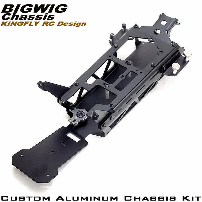Black aluminum RC chassis kit with mounting holes and frame brackets for BIGWIG