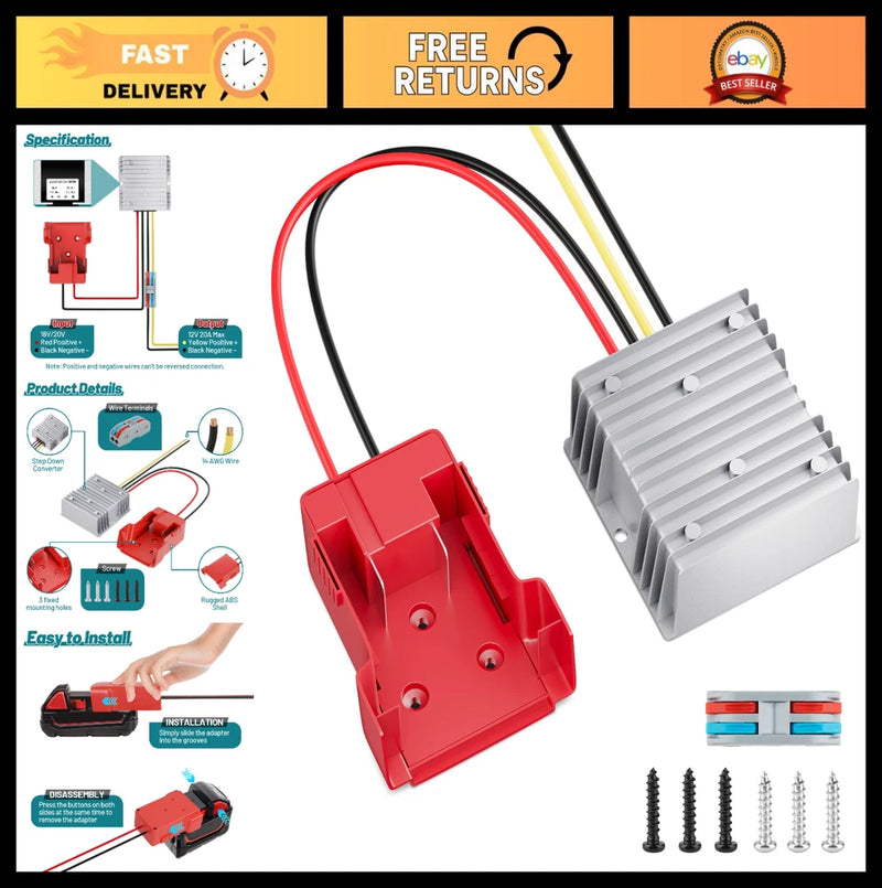 18V to 12V Step-Down Converter Adapter, 20A Buck Regulator for Golf Carts, RC Ca Converter