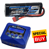 RC hump battery pack and AC balance charger, blue/black with red leads