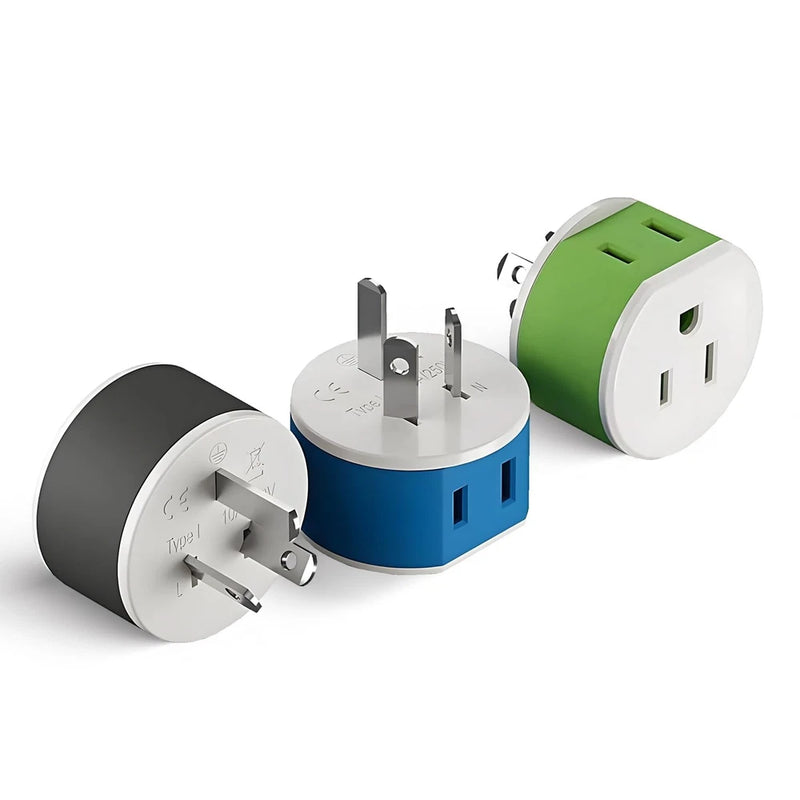 OREI Australia, New Zealand, China Power Plug Adapter with 2 USA Inputs Blue