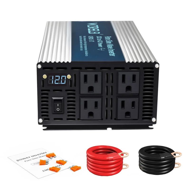 WZRELB 2000W 12VDC to 120VAC Pure Sine Wave Power Inverter 4 outlets RV camp new