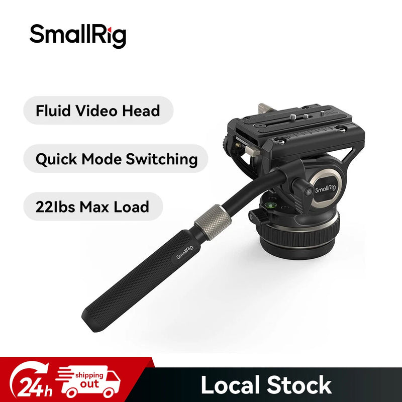 SmallRig fluid video tripod head with black handle and flat base