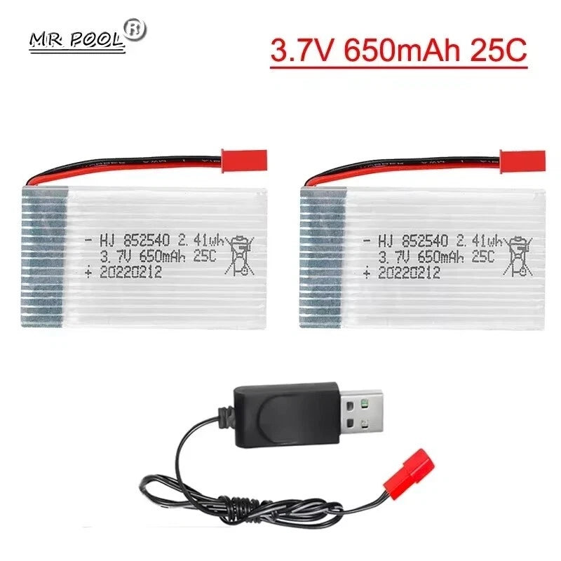 2Pcs 3.7V 650mAh 25C LiPo Rechargeable Battery JST Plug Connector for RC Drone