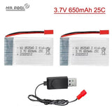 2Pcs 3.7V 650mAh 25C LiPo Rechargeable Battery JST Plug Connector for RC Drone