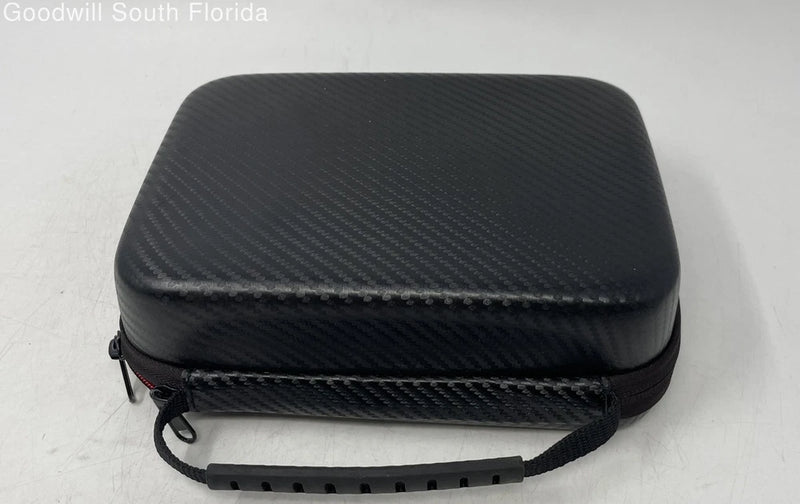Black hard-shell remote controller case with zipper and carrying strap
