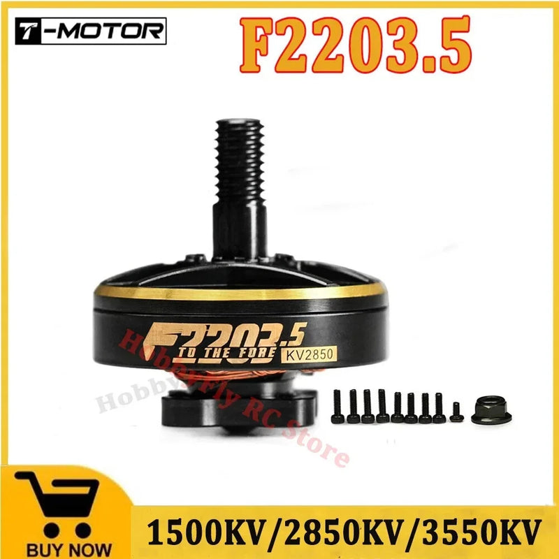 T-MOTOR F2203.5 brushless motor with KV2850 label, gold top and mounting screws