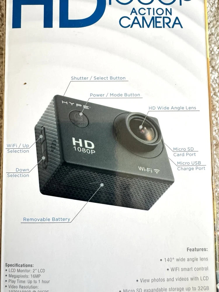 HYPE I-FX HD 1080p Action Camera Sport Camera Wifi & Waterproof Case Accessories