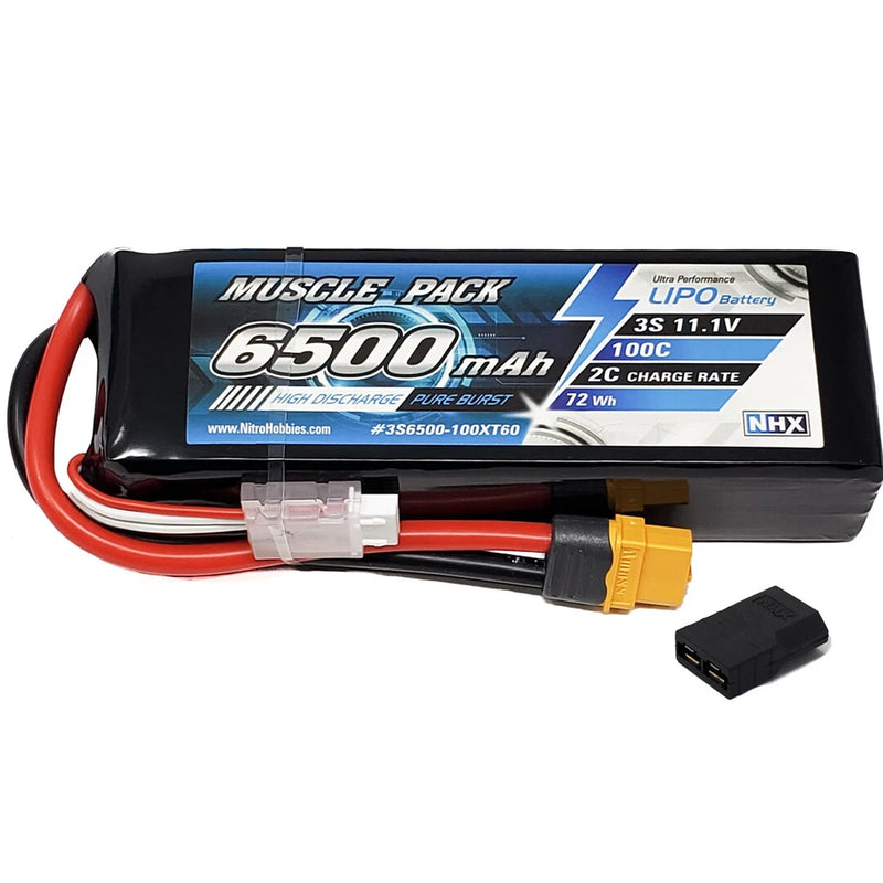 NHX Muscle Pack 3S 11.1V 6500mAh 100C Lipo Battery w/ Traxxas Adapter Battery