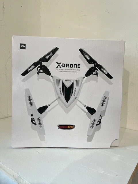 Drone remote control aircraft box with black quadcopter graphic and RC controller icon