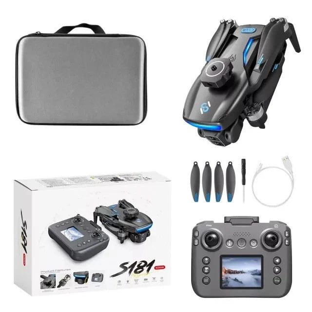 GPS camera remote control drone set with controller, spare props, and carrying case